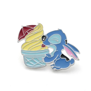 

Stitch with Ice Cream Pin Ohana Means Family Hard Enamel Brooch Lilo and Stitch Cartoon Jewelry for Kid Christmas Gift Wholesale