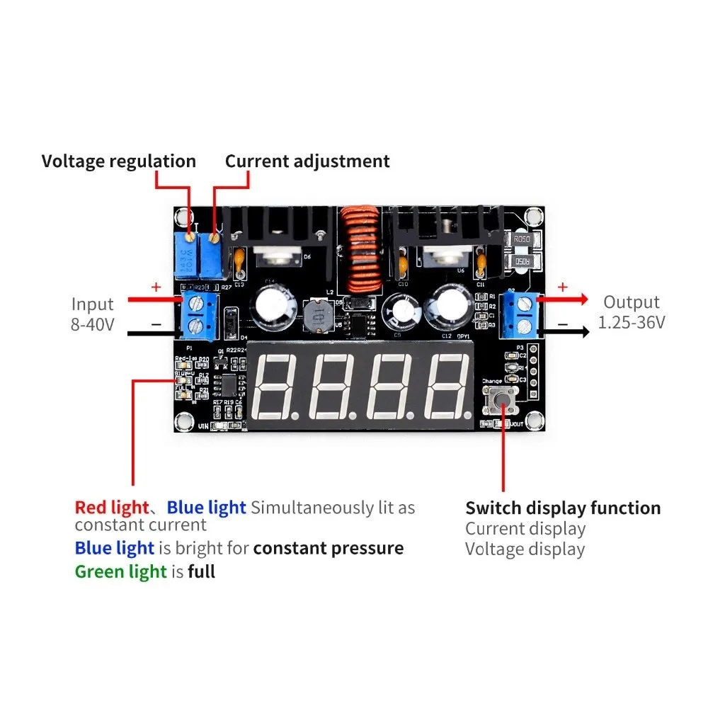 

VHM-101 Digital display DC DC 8A 180W Adjustable CC CV Step-down Power Supply Battery Charging Module Voltage ammeter LED Driver