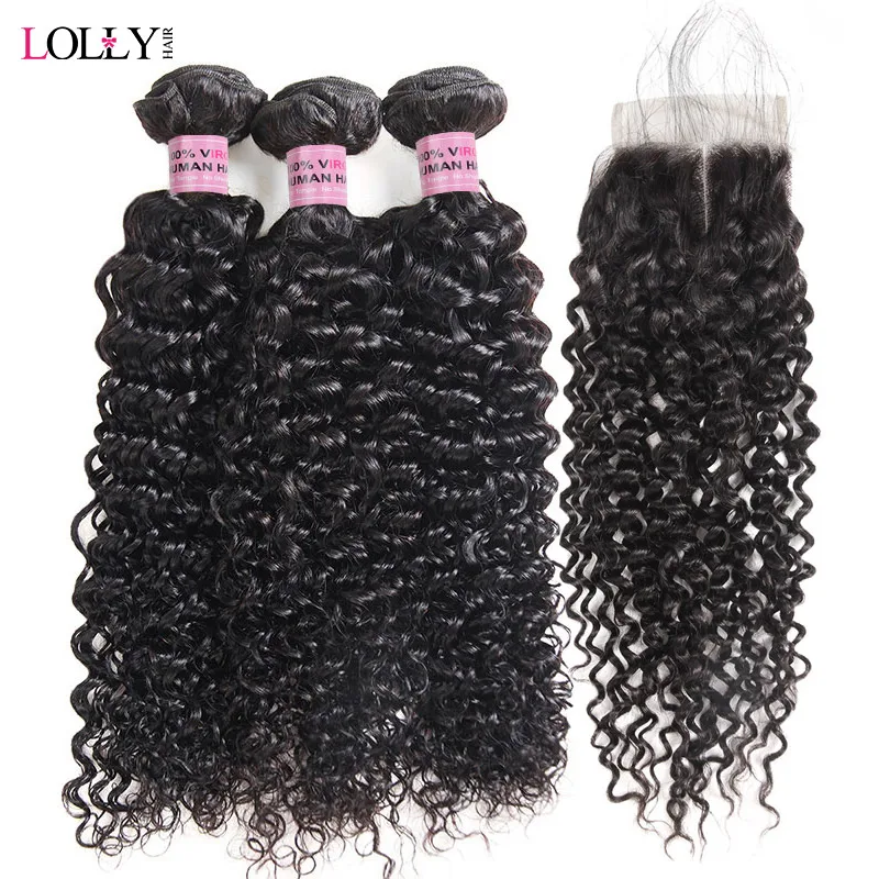 

Lolly Curly Hair Bundles With Closure Non Remy Human Hair 3 Bundles With Lace Closure Brazilian Hair Weave Bundles With Closure