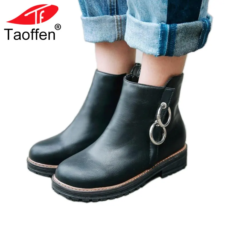 

TAOFFEN Size 34-43 Concise Zipper Women Ankle Boots Round Toe Thick Heels Winter Shoes Women Office Lady Warm Botas Footwear