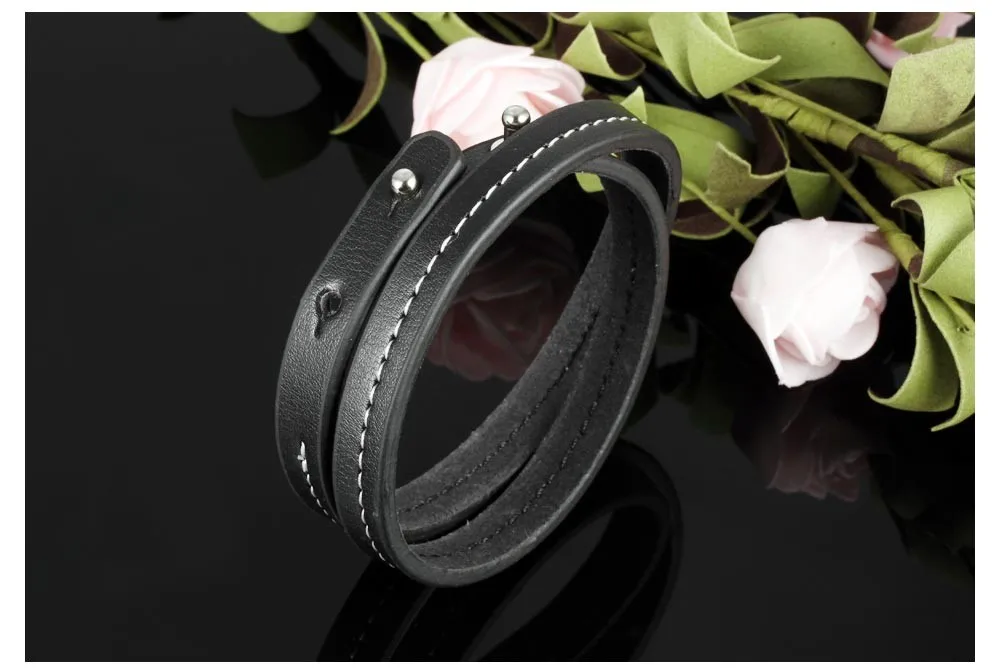 Мужской кожаный браслет ручной работы черный модные ювелирные аксессуары регулируемые двухслойные подвески-змейки браслеты и браслеты повседневные