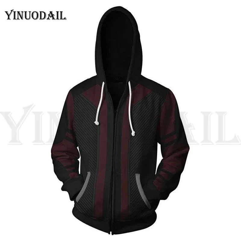 

Men and Women Zip Up Hoodies The Avengers Endgame Hawkeye 3D Hooded Jacket Captain Marvel Sweatshirt Streetwear Cosplay Costume