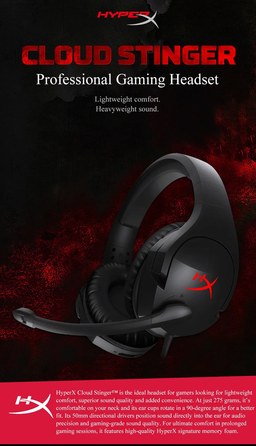 Kingston HyperX Cloud Stinger Auriculares Headphone Steelseries Gaming Headset with Microphone Mic For PC PS4 Xbox Mobile Device (1)