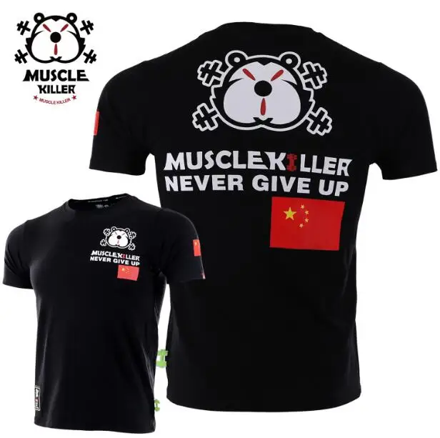 

Muscle killer patriotic T new flag sport short sleeve men popular logo slim summer training fitness T-shirt