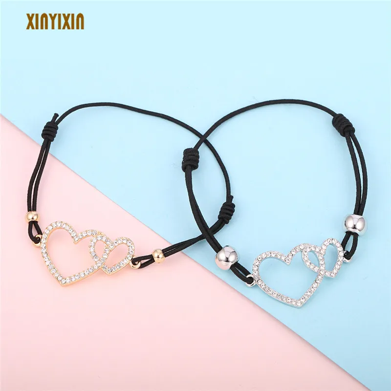 

Crystal Gold Hearts Bracelet for Women Arrow Round Note Star Adjustable Elastic Rope Bracelet&Bangle Cute Jewelry Christmas Gift