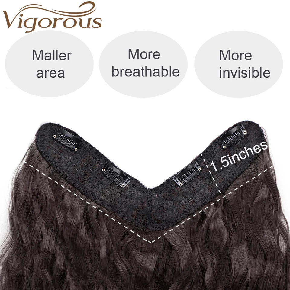 Vigorous 22 inches V-Part Clip in Hair Extension Water Wavy One Piece 3/4 Full Head Long Natural False Synthetic Hairpieces