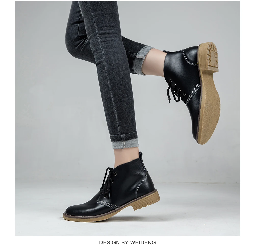 WeiDeng Genuine Leather Ankle Boots Women Classic Matin Fashion Flats ...