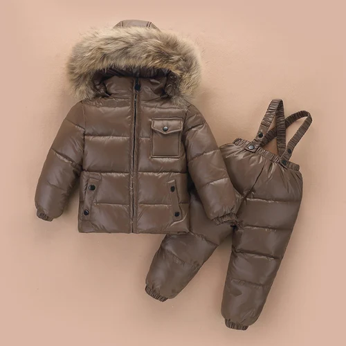Russian Children boy winter down Jacket real fur hooded coat kids