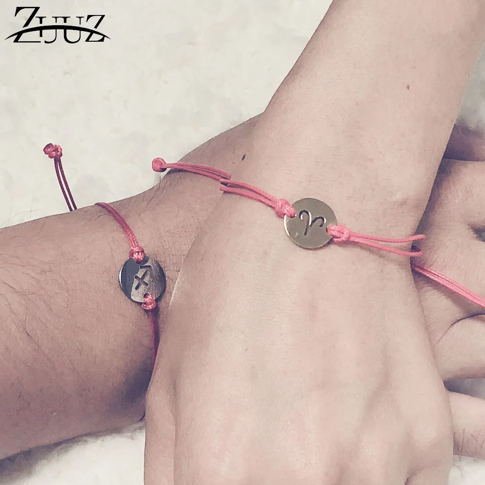 

ZUUZ couples red string bracelet constellation bangles stainless steel chain link for women men friendship female femme male