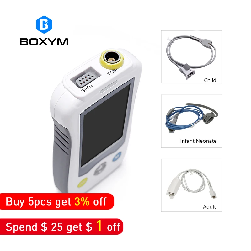 

BOXYM Medical 3.5inch Rechargeable Pulse Oximeter 3 in 1 blood oxygen Heart Rate Temperature Monitor for Adult Child Infant