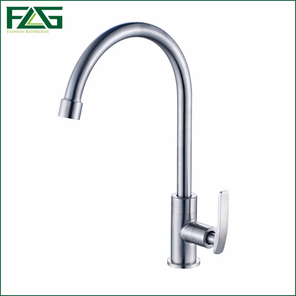 FLG High Quality Total 304 Stainless Steel No Lead Kitchen Sink Tap Single Cold 360 Swivel