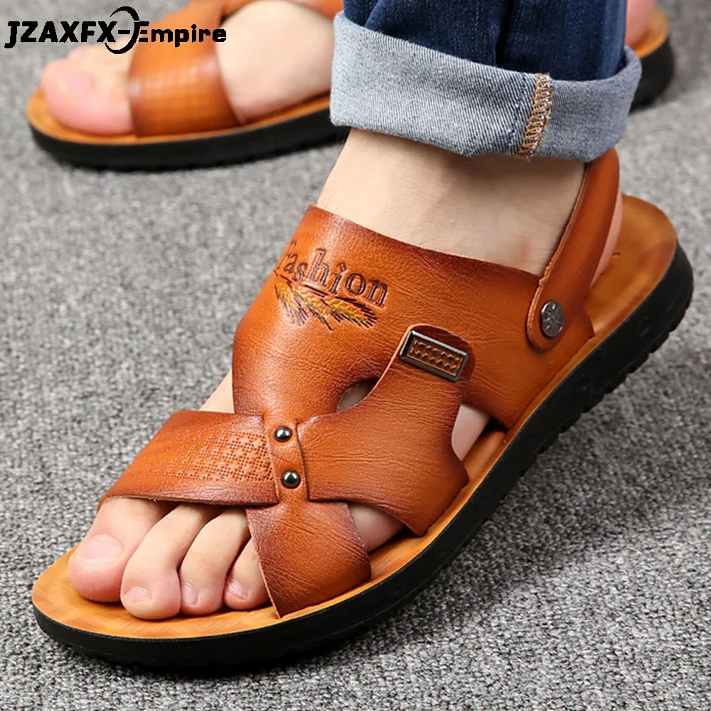 

Men Cow Leather Sandals Outdoor 2019 Summer Handmade Men Shoes Men Breathable Casual Shoes Footwear Walking Sandals