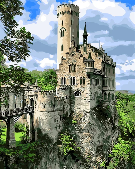 The jungle castle landscape Painting By Numbers Paint On Canvas Acrylic