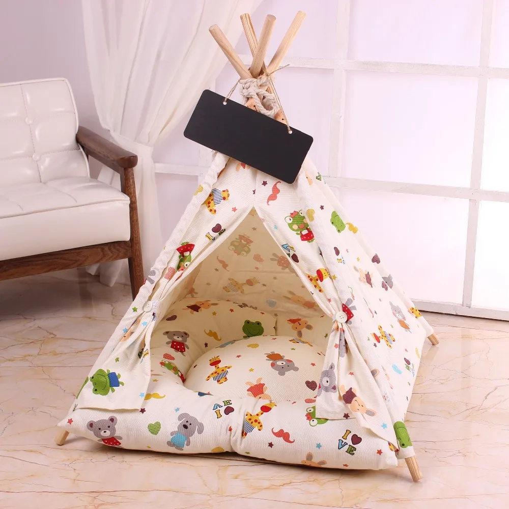 

Beautiful doghouse with cushioned pet tent solid wood pole pet tent cotton kennel comfortable and detachable convenient cleaning