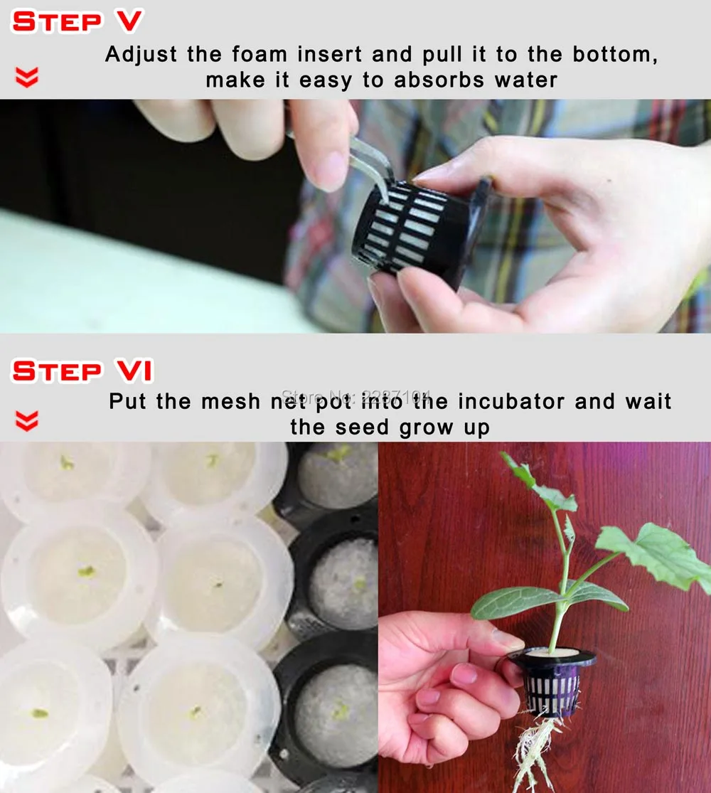 10pcs Mesh Pot Net Cup Basket + Clone Cloning Collar Foam Insert Hydroponic Aeroponic System Plant Leafy Vegetable Grow E 2 inch