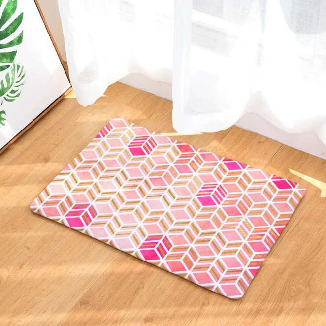 Pink Diamond Geometry Doormat Bath Kitchen Carpet Decorative Anti-Slip Mats Room Car Floor Bar Rugs Door Home Decor Gift