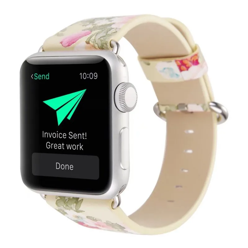 Цветочный принт кожаный ремешок для iWatch Apple Watch группа 42 мм 38 мм серии 3 2 1 металлической пряжкой браслет с адаптерами