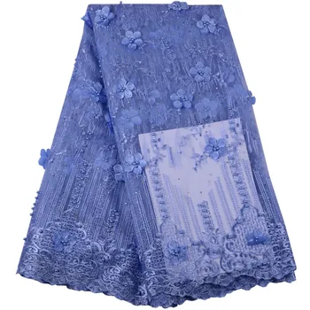 

Latest African Lace Fabric 2019 Embroidery Lace Fabric Bridal Wedding French Mesh 3D Lace Fabric With Stones And Beads 1477