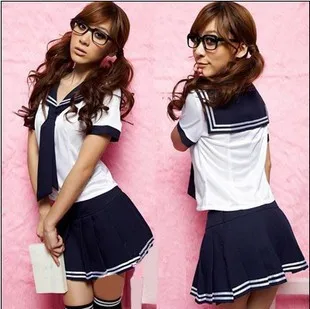Японская школьная форма, отложной воротник, короткий рукав; моряк, Топы+ юбка, Морской стиль, школьный стиль, студенческий костюм для девочек