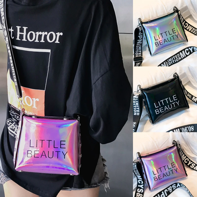 Moda mujer cool street estilo letras correas láser 3 colores Jelly mensajero bolsa holográfica hombro Crossbody bolsas para wom