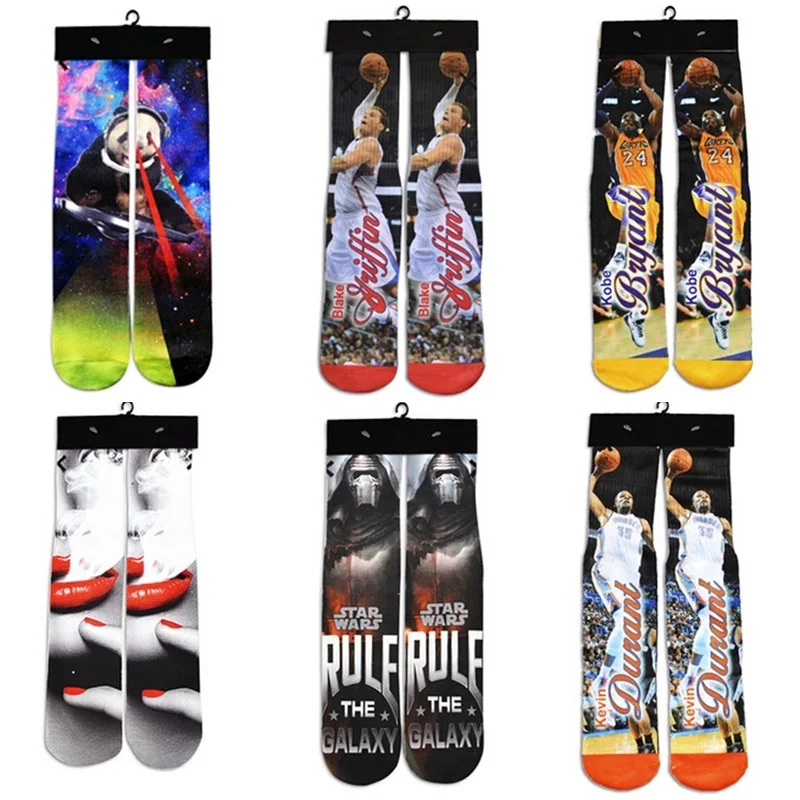 

2018 New Fashion Harajuku Socks Men/Women 3d Character Sock Athletes Star/Panda /Star War Printed Socks Warm Ankle Sock Unisex
