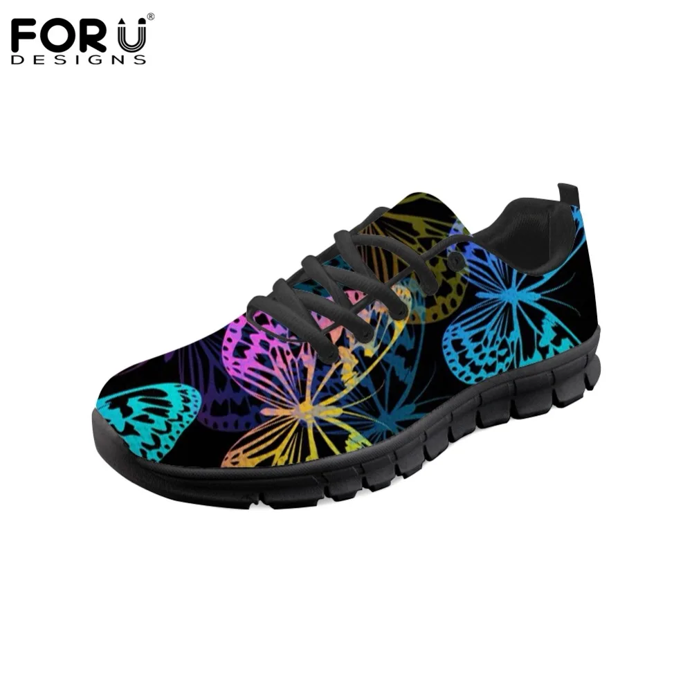 

FORUDESIGNS Lace Up Comfortable Mesh Shoes Woman Casual Flats Women's Sneakers 3D Butterfly Pattern Ladies Shoes Zapatos Mujer