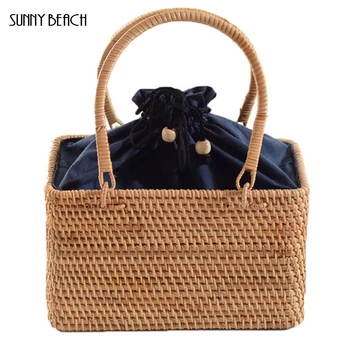 

NEW high quality Bohemian Summer Vintage Rattan Bag Handmade basket Bags for Women Small Hollow Out bag Beach Handbags