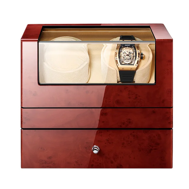 

Auto Wooden Watch Winder Watch Storage Box Winder Case Transparent Cover Wristwatch Box Single/Double Head Motor with US/EU Plug
