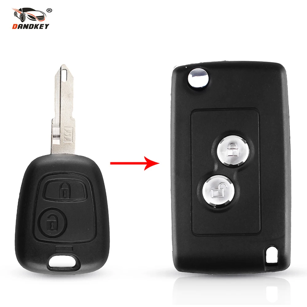 Dandkey измененный 2 кнопки Складной Корпус для дистанционного ключа Peugeot 206 207 306 406