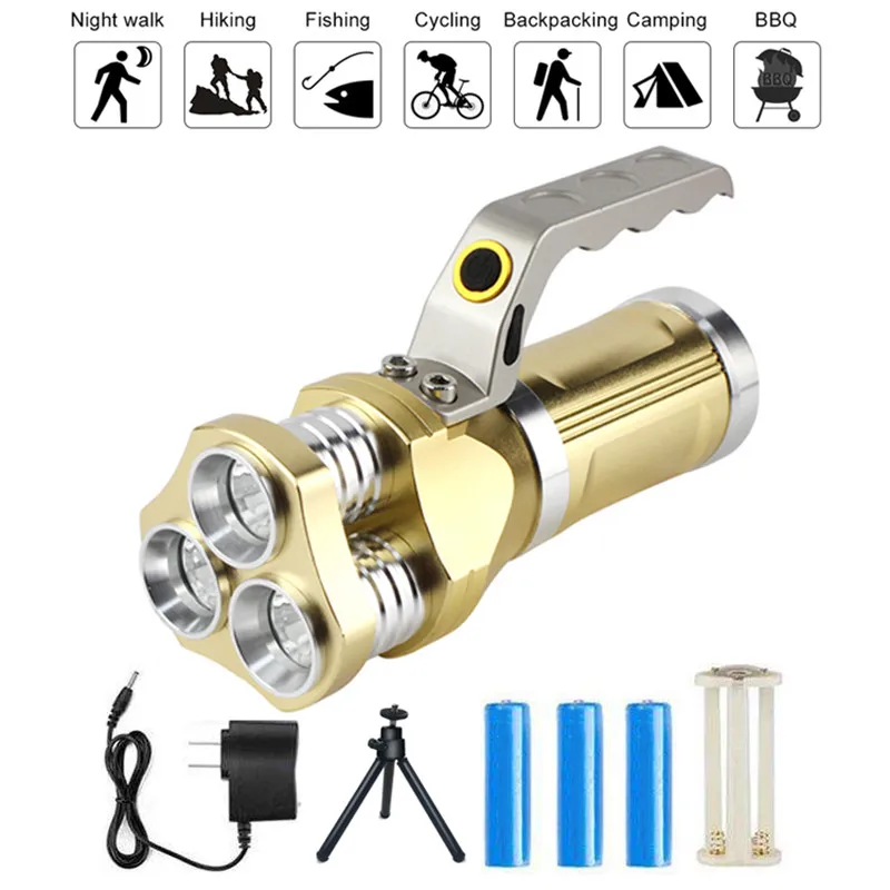 Flashlight set Портативный 3T6 светодиодный светильник-вспышка электрический ручной фонарь светильник 4000 люмен 3 светильник дизайн с металлическим настольным штативом для улицы - Испускаемый цвет: Flashlight set