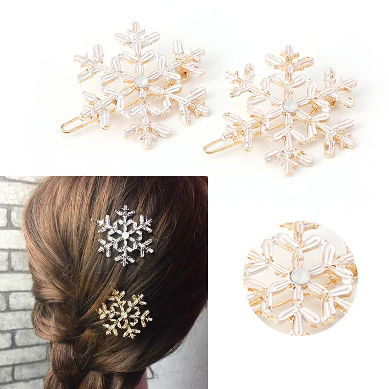 

Chic 2Pcs girl Fresh Snowflake Crystal Rhinestone Hair Pin Clips Barrette Hairpins elegant Women accessories