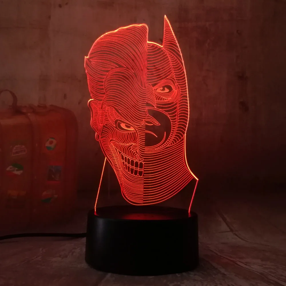 Крутой двусторонний 3D светодиодный светильник Бэтмена и клоуна постоянного тока