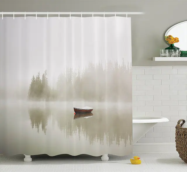 Memory Home Lake House Decor Shower Curtain Bathroom Accessories Memory Home Lake House Decor Shower Curtain Bathroom Accessories Sage Green Natural Scenery