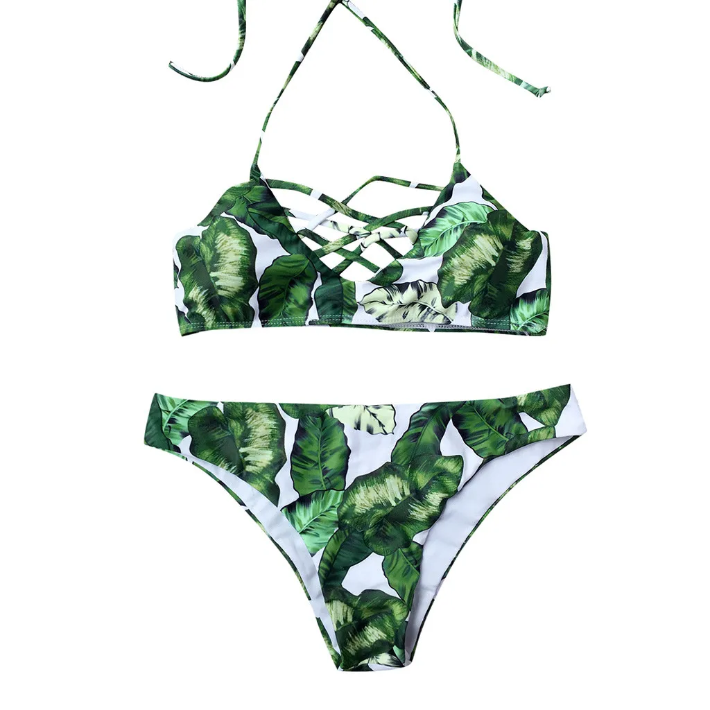 

SAGACE Breathable Swim Suit Swimwear Womens Leaves Ties Green Bra Bikini Set Swimsuit Bathing Suit Swimwear Beachwear Vacation