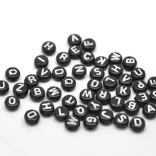 DoreenBeads акриловые бусины-разделители плоские круглые черные буквы узор около 7,0 мм(2/") Диаметр, отверстие: около 1,0 мм, 50 шт. новинка