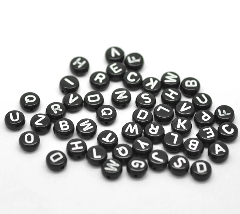 

DoreenBeads Acrylic Spacer Beads Flat Round Black Letter Pattern About 7.0mm( 2/8") Dia, Hole: Approx 1.0mm, 50 PCs 2015 new