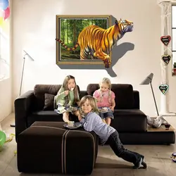 3d обои большой размер поддельные окна тигр комнаты малыша творческой личности декоративные настенные наклейки Спальня гостиная фрески