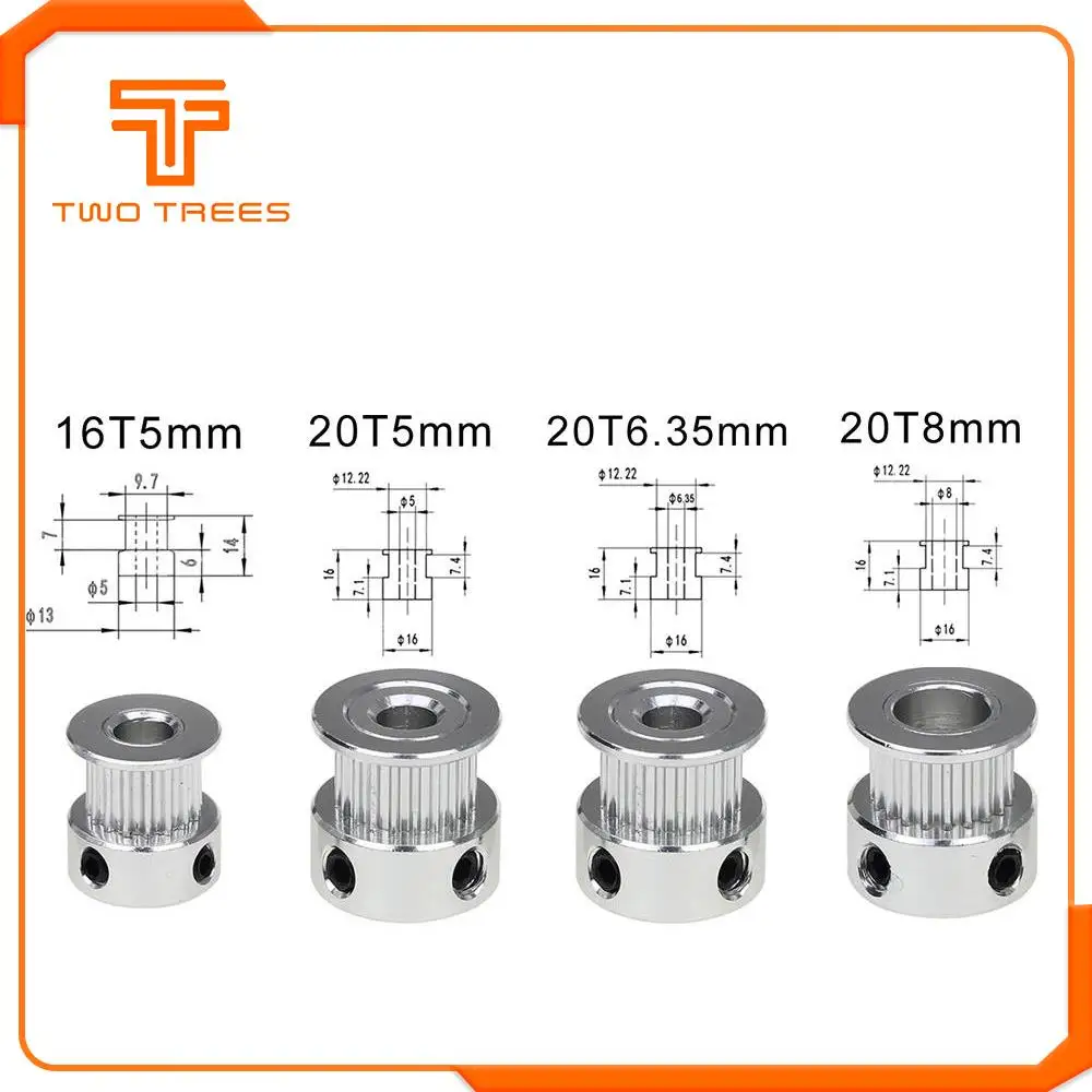 5 шт./лот Запчасти для 3d принтера GT2 20 зубьев аксессуар 20 зубьев диаметр 5 мм/8 мм шкив ГРМ из алюминия подходит для GT2-6mm ремень ГРМ