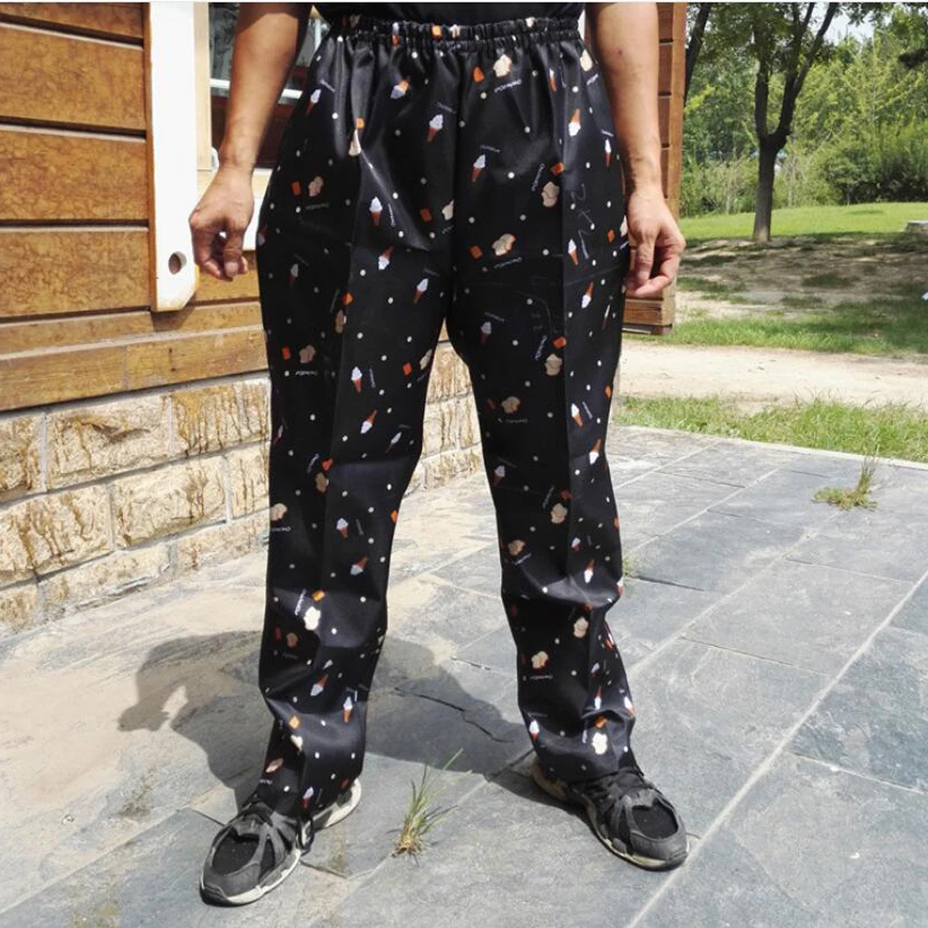 Chef Trousers Food Service Checked Food Printed Pants Elastic Peppers Restaurant Kitchen Pants Bakery  Work Wear Uniform Cook
