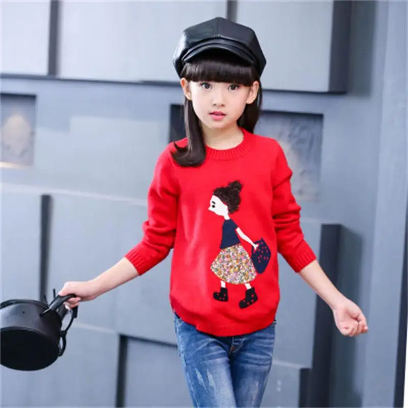 

2018 spring and autumn clothes girls big children new trend Korean fashion casual cartoon round neck long-sleeved girls sweater