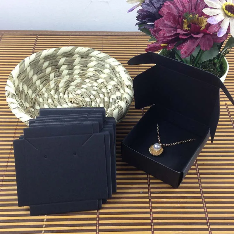 

65x65x30mm White/Black/Kraft Necklace /Earring Display Box Jewelry Packaging Box with inner Display Card100boxs+100inner cards