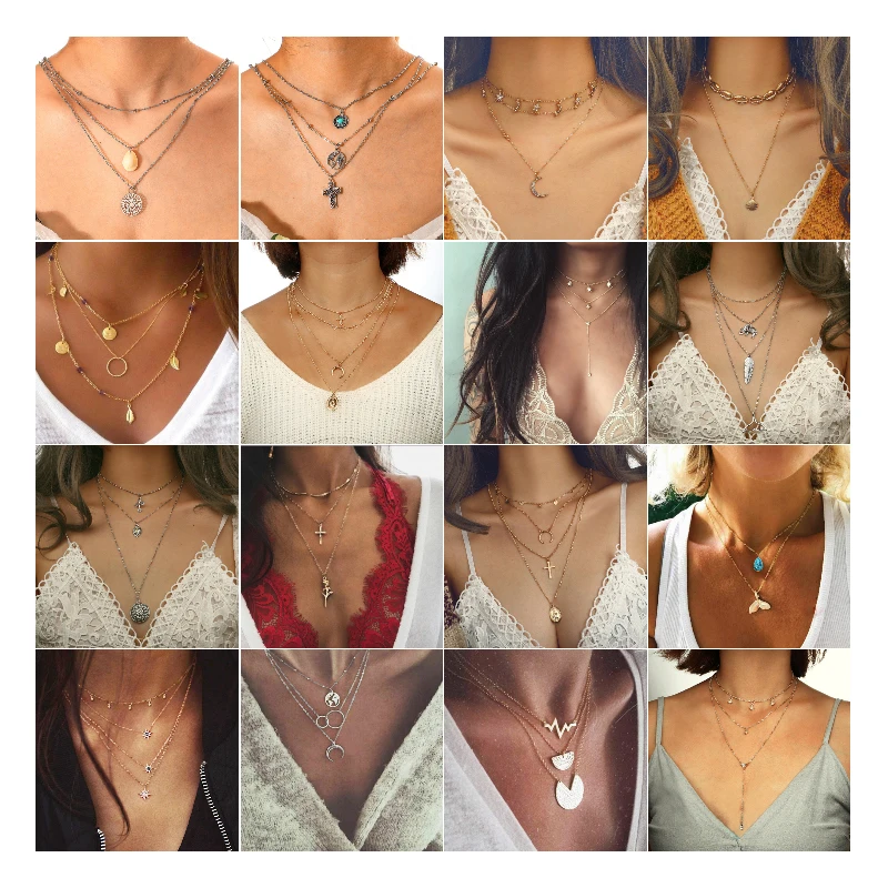 

Bohemia Metal Choker Necklace For Women Shell Pendant Necklace Set Female Multi layer Necklace Halskette Summer Beach Jewelry