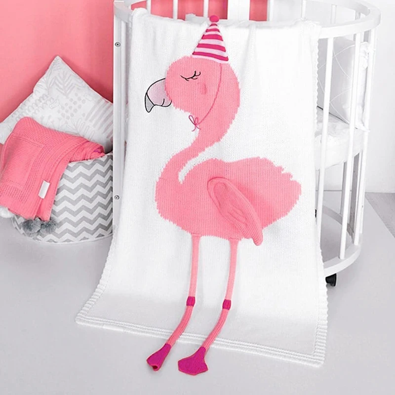 

Infant flamingos knitted blanket super soft stroller baby bedding blanket cotton knitted blanket flamingo pattern 120*60cm