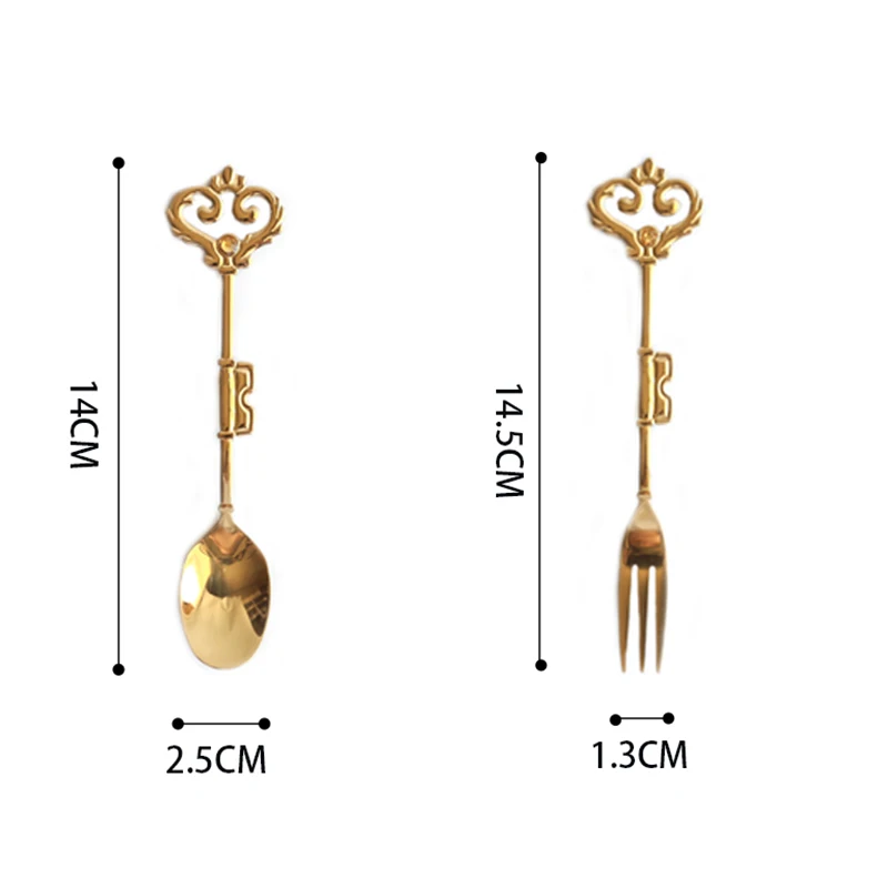 Европейская Корона, кофейные ложки, Десертные Вилки, золотые столовые приборы Vintange, послеобеденные ложки для чая, фруктовые вилки, столовые приборы, рождественский подарок, 4 шт