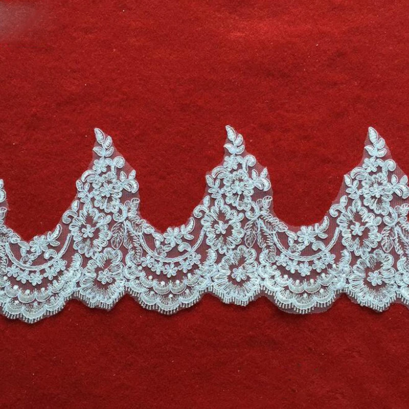 

1Yard Ivory And White Floral Embroidered Trim Bridal Lace Ribbon Corded Wedding Trimming 19.5cm Free Shipping