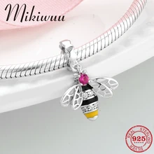 925 стерлингового серебра пчела форма розовый сверкающий Циркон DIY изящная Подвеска бисера Ювелирных изделий Подходит Pandora Шарм Браслет