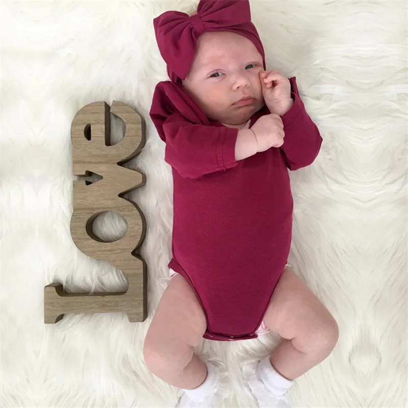 Burgundy Baby Bodysuit Newborn Puff Long Sleeve Jumpsuit Baby Girls