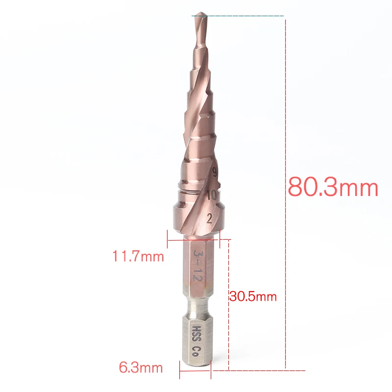 HSS CO M35 Hex Shank 3-12MM Spiral Groove Broca Metal Step Cone Drill Bit Stainless Steel Hole Saw Cutter Wood Power Tool