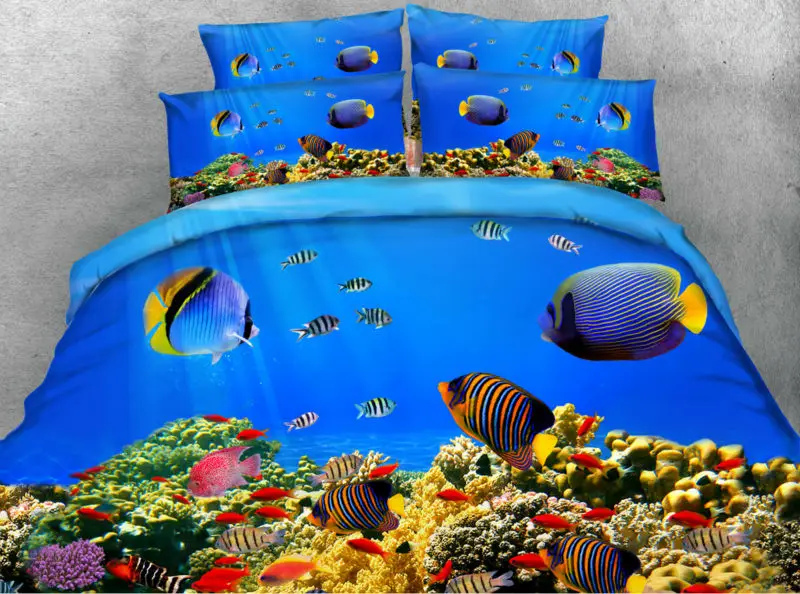

JF-175 Deep Ocean Colorful Tropical Fish print 3D bedding sets for kids adult