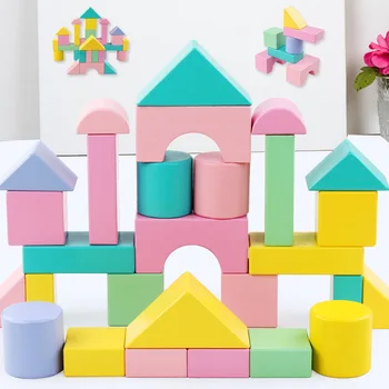 

Kids Toys Wooden Toys 28pcs Geometric Shapes Cognition Assembled Wooden Building Blocks Early Educational Toys For Children Gift